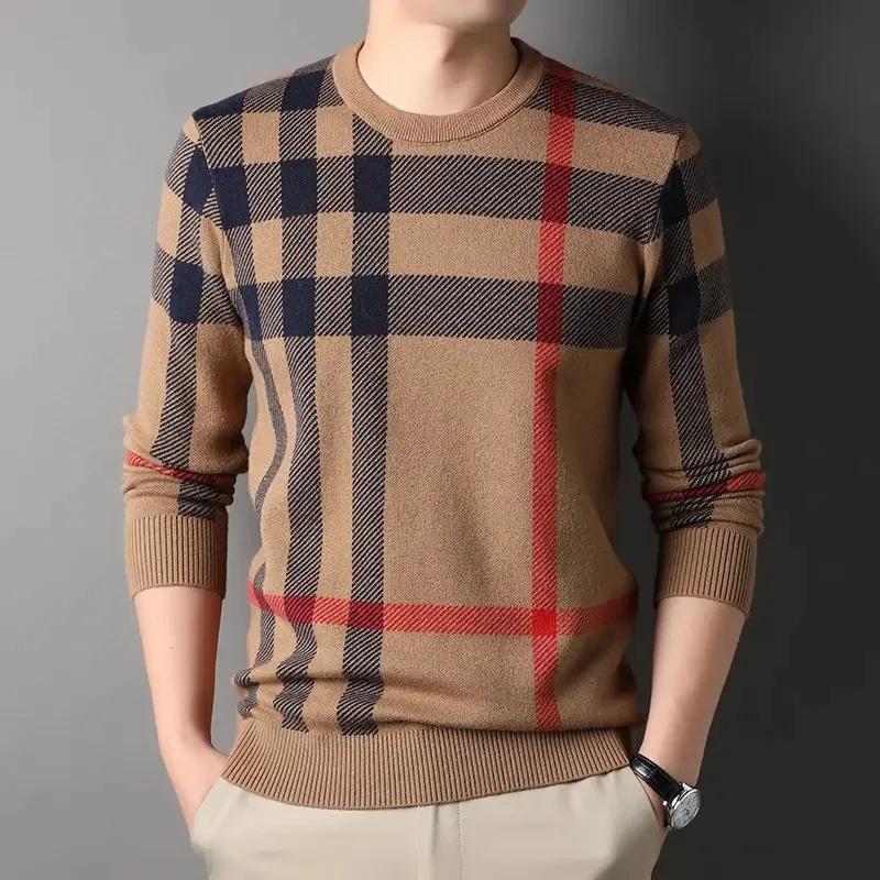 Pull de luxe haut de gamme pour hommes marque de styliste col rond rayé en laine mode européenne tri