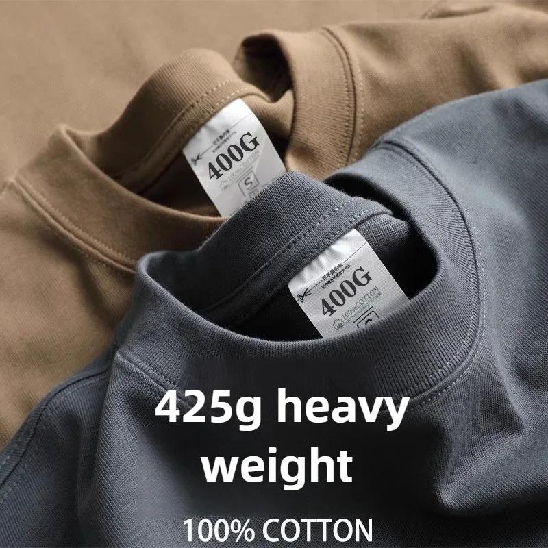 Heavy Wight 425 grammes hommes T-Shirt coton demi manches Brathable haute qualité col rond hauts bas