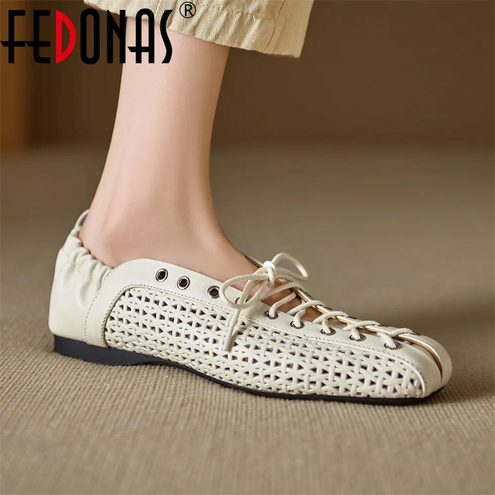 FEDONAS été concepteur confortable creux chaussures plates talons femmes en cuir véritable chaussure