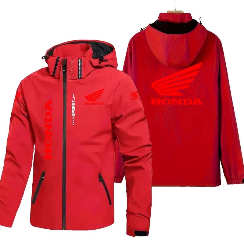 Veste de moto Honda pour hommes, manteau coupe-vent et imperméable à capuche avec capuche amovible e