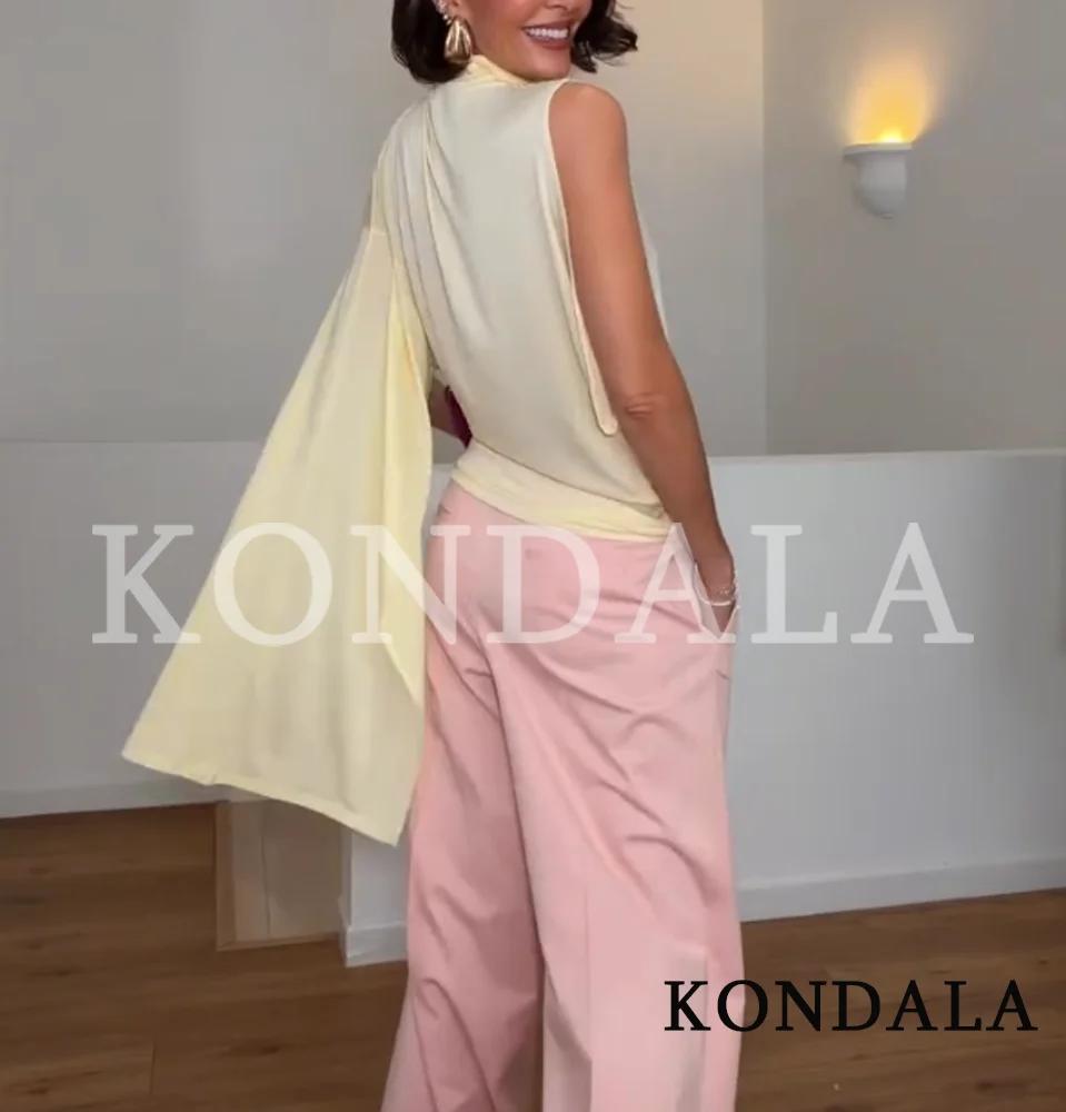 KONDALA Hauts asymétriques élégants à col montant pour femmes, style urbain, jaunes, Nouvelle collec