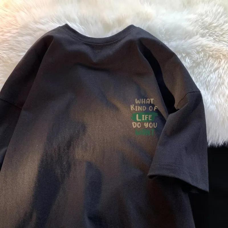 T-shirt ample et respirant à manches courtes pour homme, style minimaliste japonais, imprimé lettres