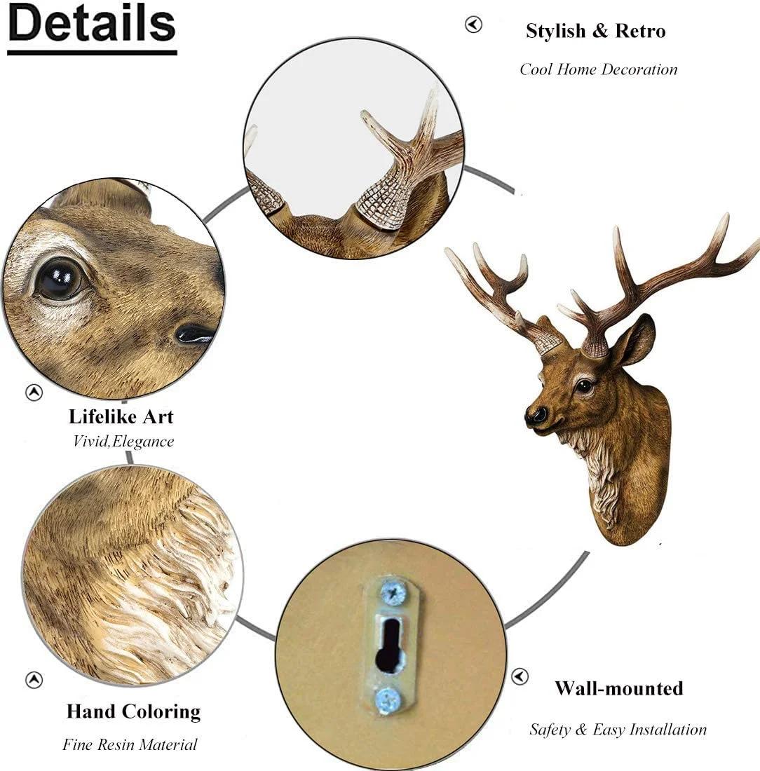 Faux tête de cerf 17 pouces, fausse tête d'animal, décoration murale faite à la main, décor de ferme