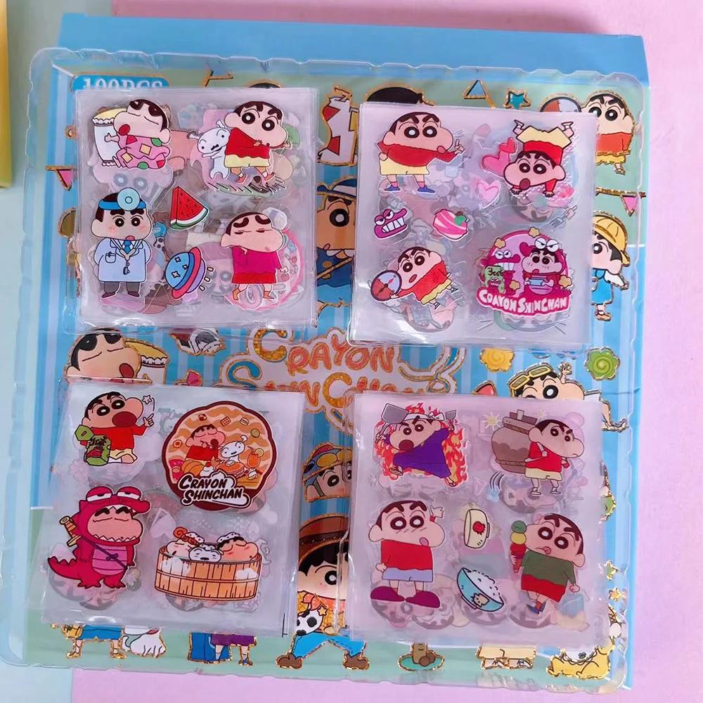 100 pièces Crayon shin-chan Anime jouets autocollants Transparent Applique ordinateur Skateboard bri