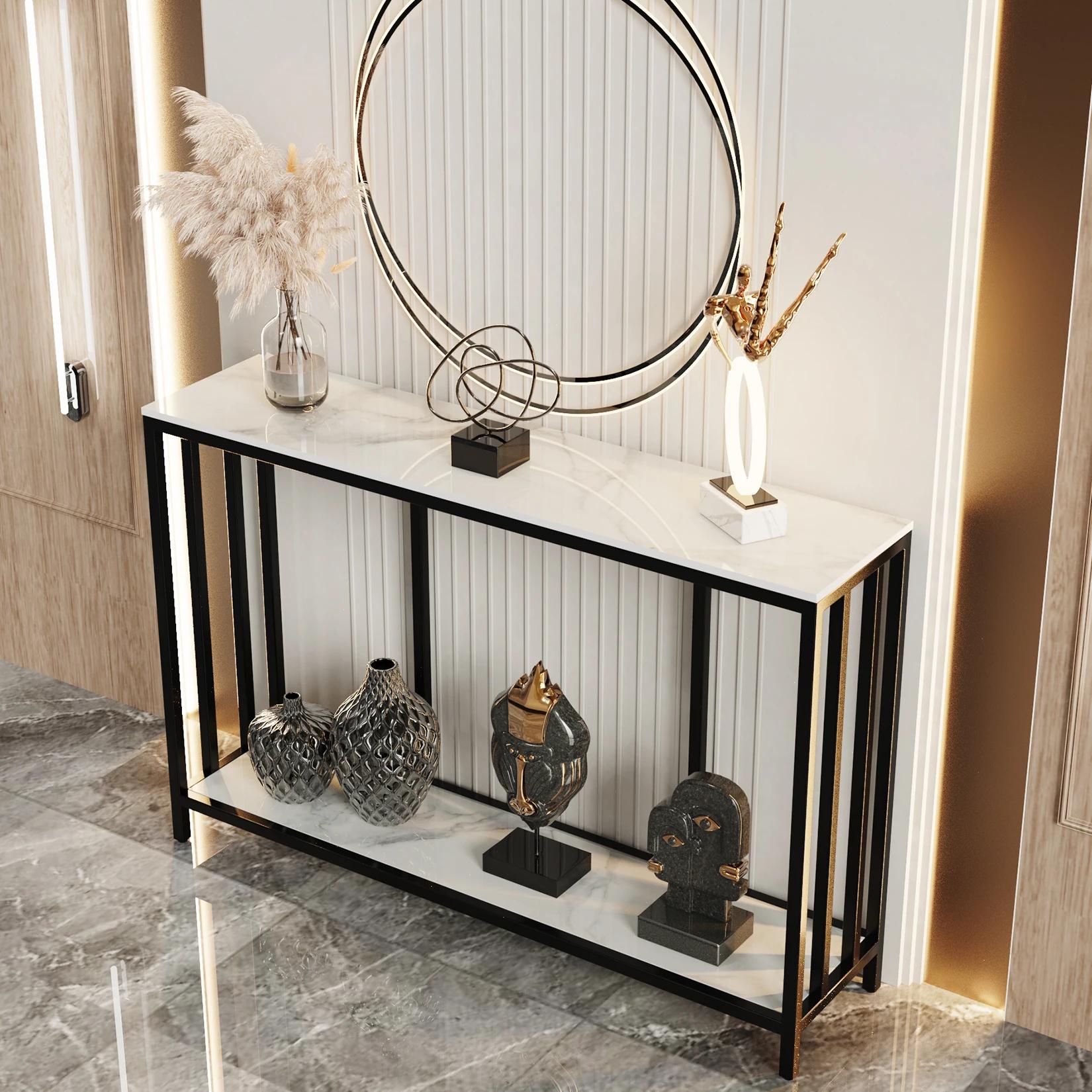 Table Console Moderne de 47.2 Pouces de Long, Table d'Entrée en Pierre Frittée, Table Étroite, Canap