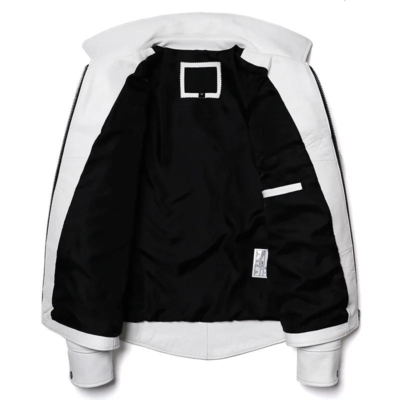 Veste en cuir de vache naturel blanc pour hommes, manteau en cuir véritable, coupe cintrée, vêtement