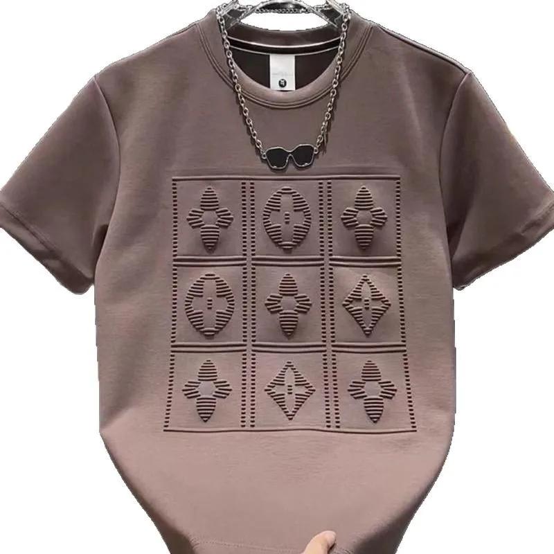 2025 été nouveaux hommes polyvalent industrie lourde lettre acier imprimé à manches courtes t-shirt 