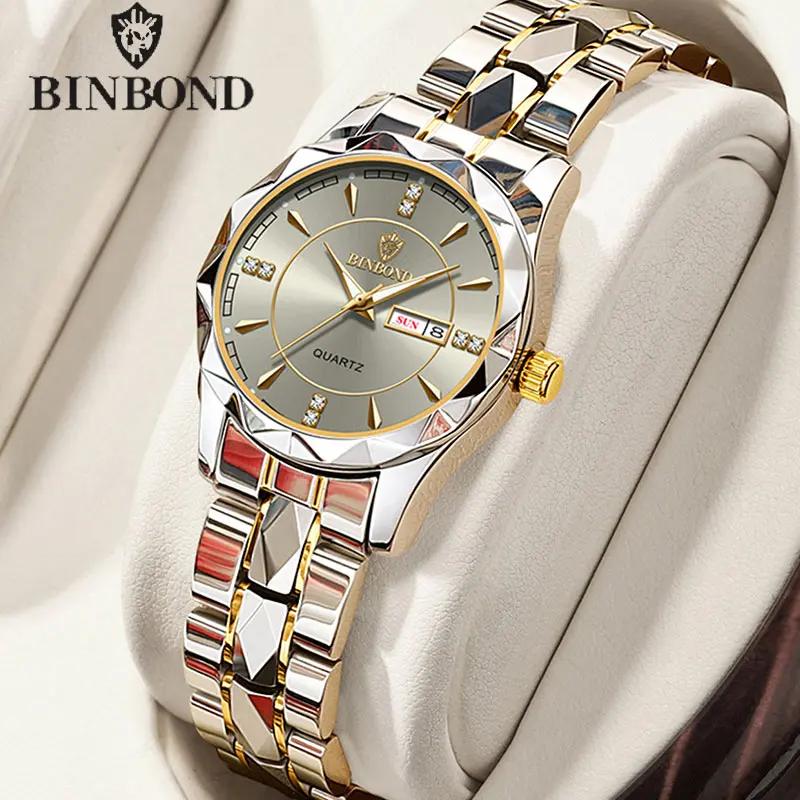 BINBONG femmes montres de luxe mode dames montre à Quartz étanche lumineux Date en acier inoxydable 