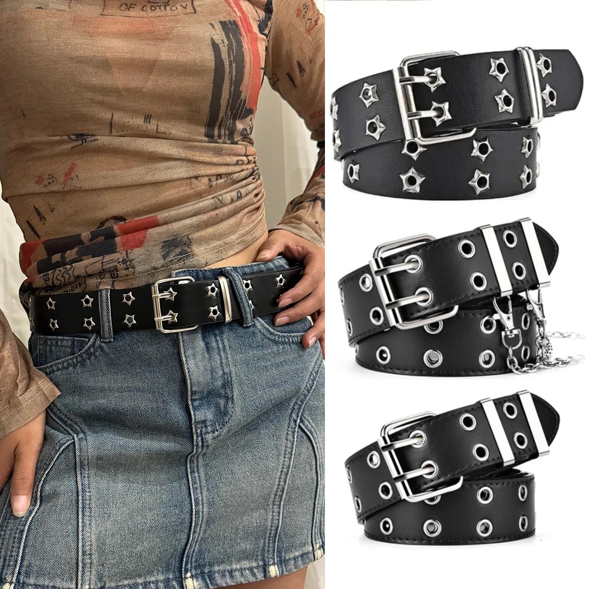 Ceinture femme grande taille Double trou hommes ceinture Punk Hip Hop Rock Style sous-culture Y2K ce