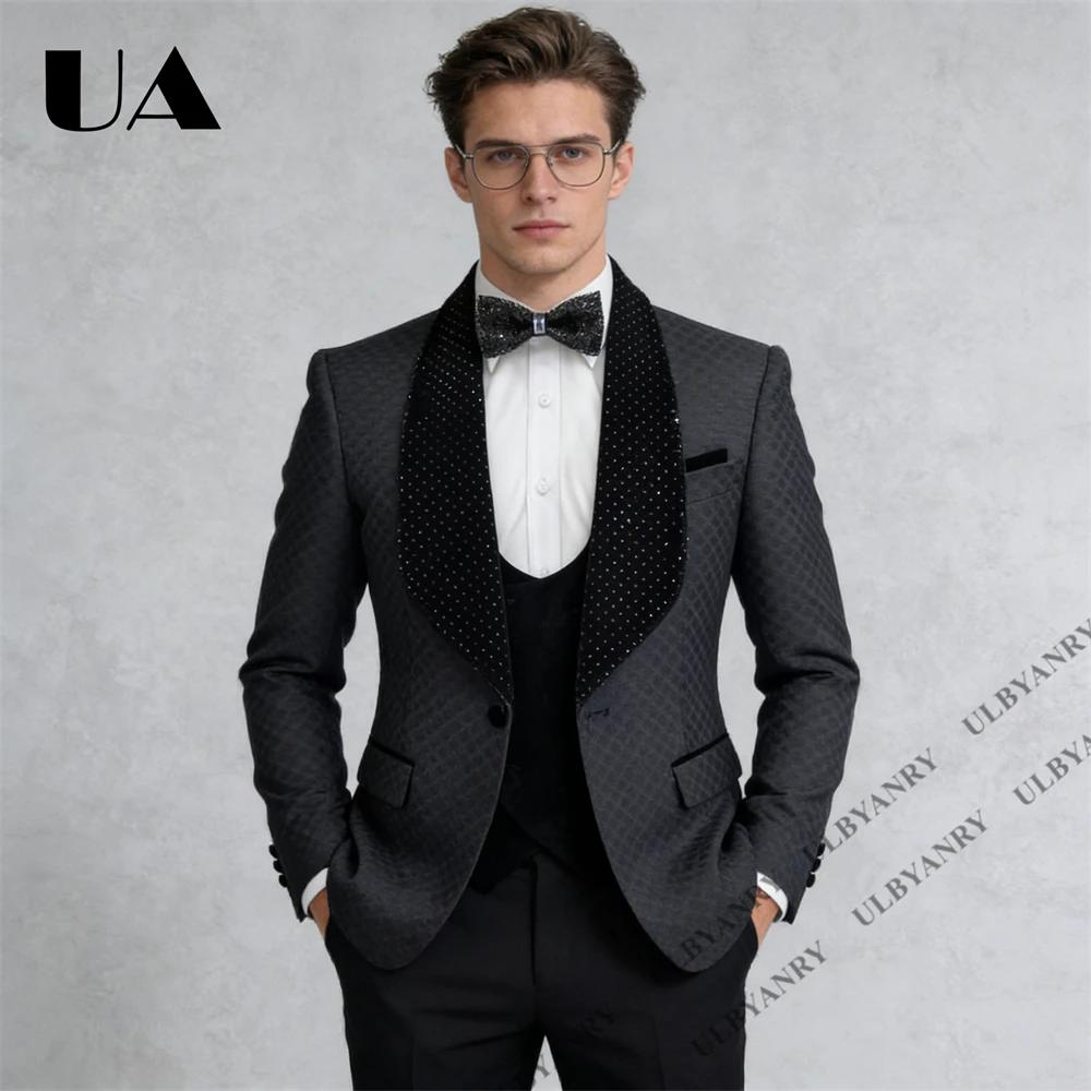 Ensemble de costume brillant trois pièces ULBYANRY comprenant veste, gilet et pantalon, col et gilet