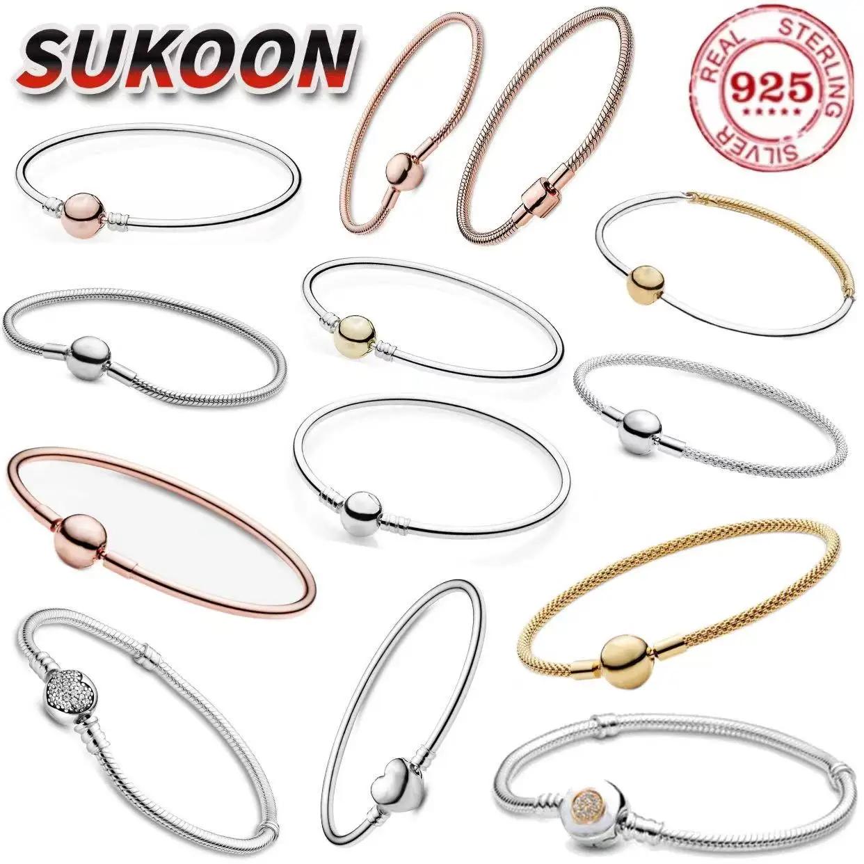 Bracelet classique en argent pur 925% pour femmes, breloque ronde à la mode, bijoux de luxe originau