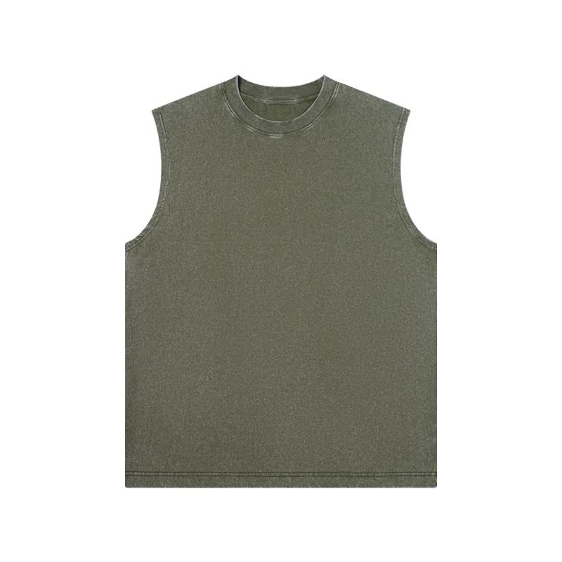 230g pur coton européen et américain haute rue rétro lavé en détresse gilet sans manches hommes déco