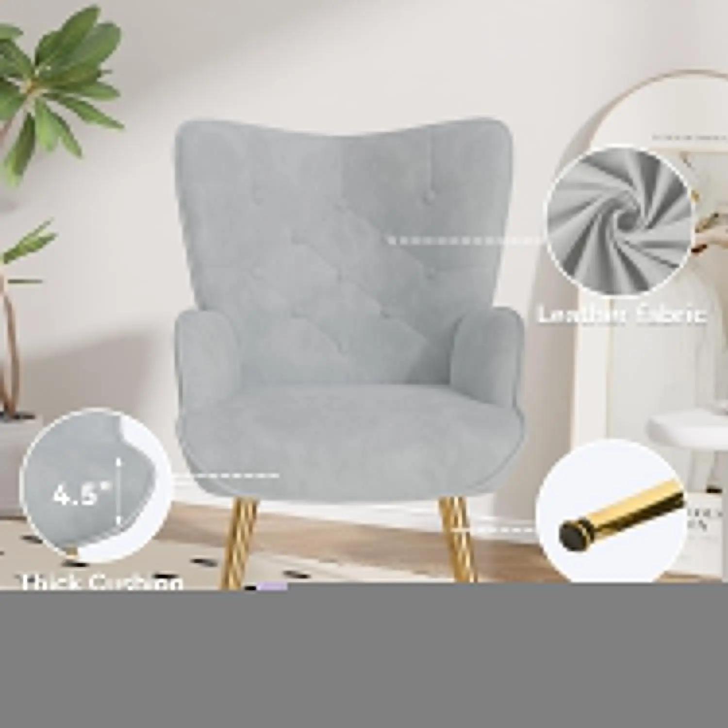 Fauteuil d'appoint moderne du milieu du siècle en velours, fauteuil à dossier haut capitonné, fauteu