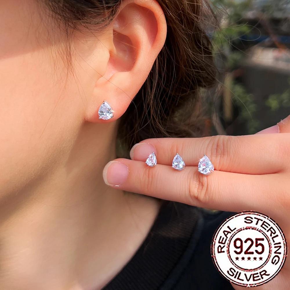 QooLady S925 argent Sterling brillant cubique zircone goutte d'eau boucles d'oreilles pour les femme