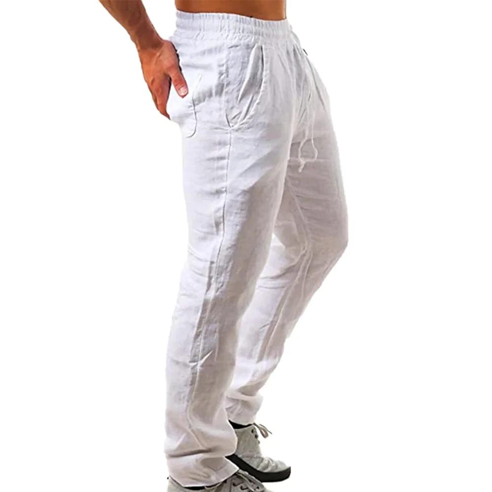 Pantalon en coton et lin pour homme, respirant, couleur unie, Fitness, Streetwear, nouvelle collecti