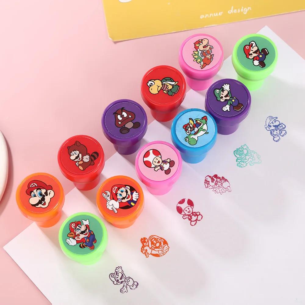 Lot de 12 tampons Super Mario pour enfants, figurines d'action, tampon de professeur, récompense, ac