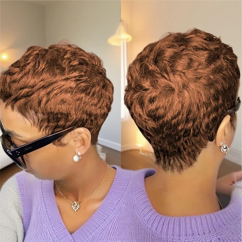 Perruque courte coupe lutin avec frange cheveux humains 180 densité pour les femmes perruque faite à