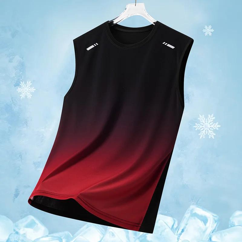 Gilet de sport dégradé pour hommes, T-Shirt léger sans manches à col rond, course d'été, tendance, c