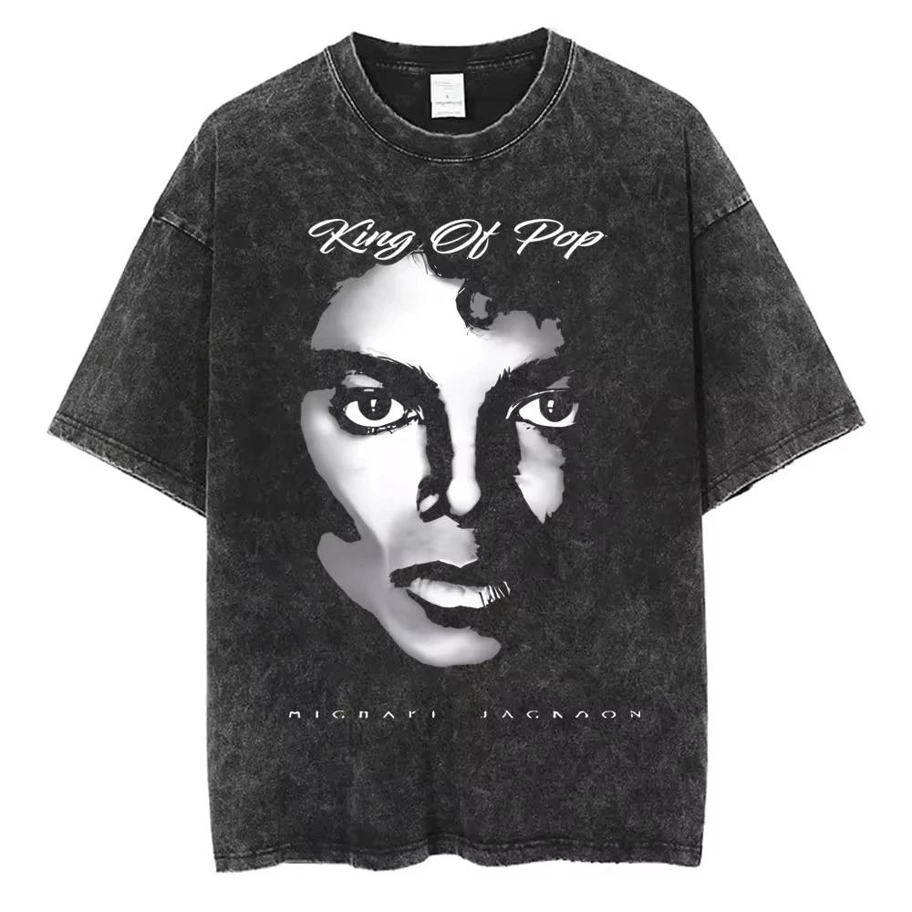 T-shirts vintage délavés Michael Jackson le roi de la pop pour hommes et femmes, t-shirt décontracté