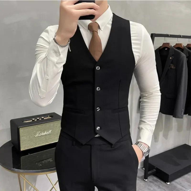 (Veste + gilet + pantalon) haut de gamme marque Boutique mode couleur unie hommes décontracté costum