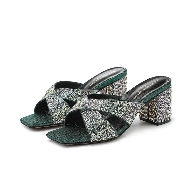 Pantoufles d'Été en Cuir group pour Femme, Chaussures à Talons Optiques, Parka Ouverte, à la Mode, i