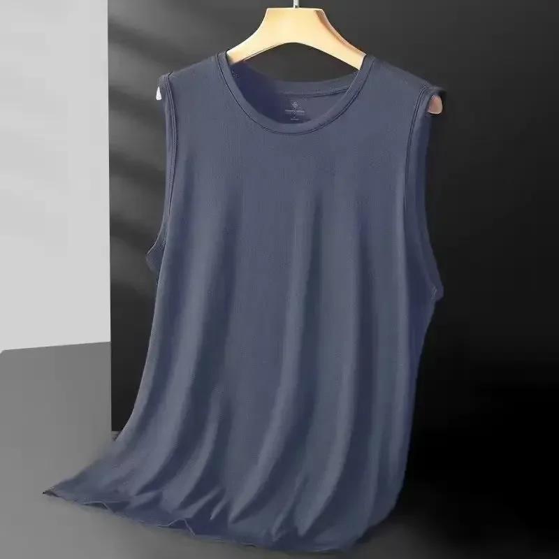 Gilet en maille de soie glacée pour hommes, vêtements de sport légers d'été, T-shirt sans manches, d