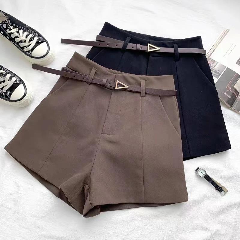 ITOOLIN décontracté femmes Shorts a-ligne taille haute court Chic bureau dame Shorts avec ceinture V