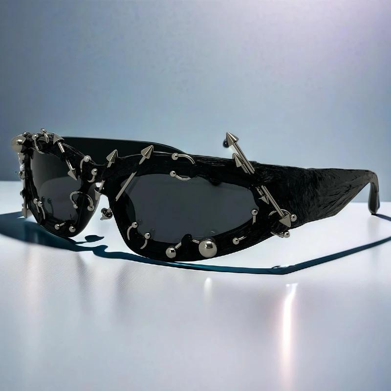 Lunettes de soleil à rivets personnalisées pour hommes et femmes, monture cloutée en métal rétro, un