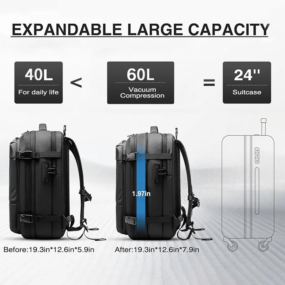 Sac à dos de voyage sous vide 60L extensible avec système de compression d'air et serrure TSA, bagag