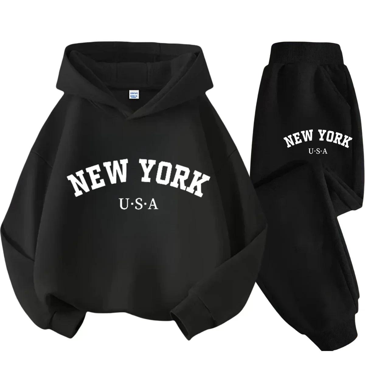 Ensemble décontracté pour enfants, imprimé alphabet USA New York, pour garçons et filles, idéal pour