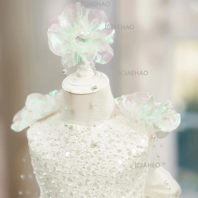 Robe de princesse élégante pour enfants, style perle et fleur, avec sequins, pour filles, idéale pou