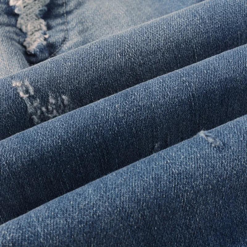 Jean de motard en Denim Stretch pour hommes, pantalon déchiré classique, bleu plissé, Patchwork, Str