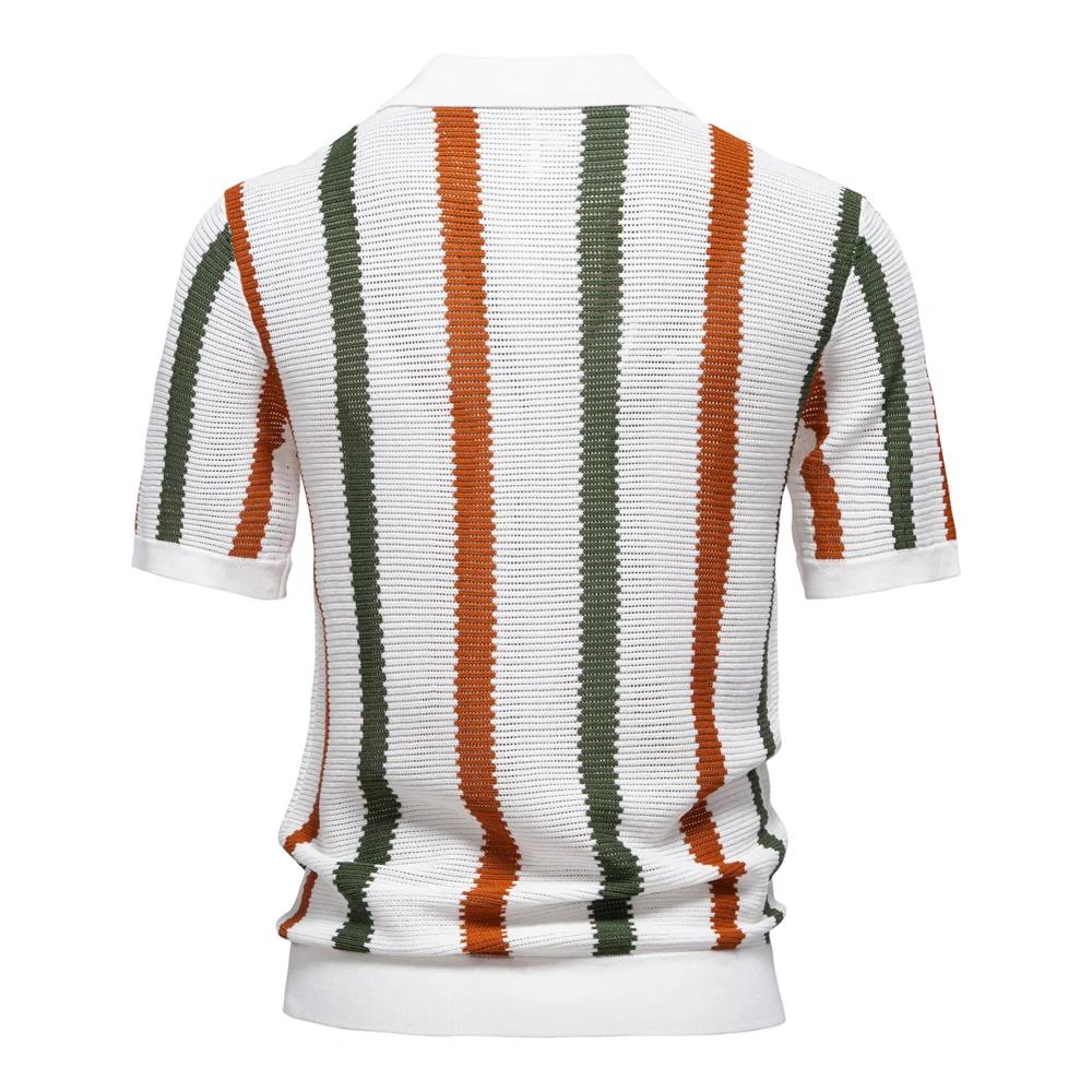 AIOPESON Polo en tricot côtelé pour homme pour tenue décontracté à rayures respirantes avec col conf