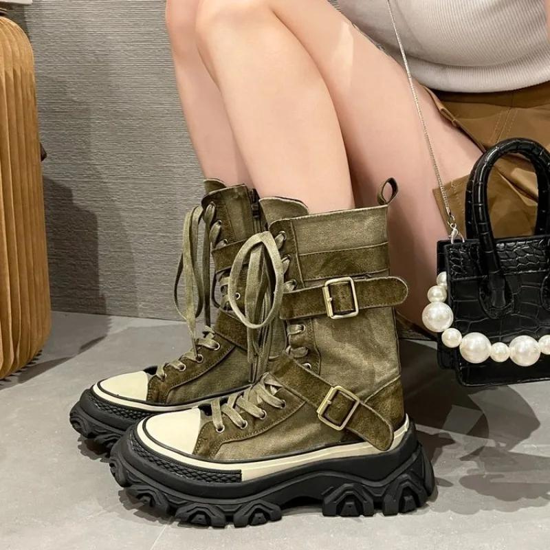 Rock Shoes – bottes de luxe à talons plats pour femme, chaussures de styliste, bout rond, mode autom