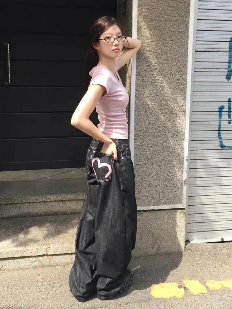 Jean Denim Y2K pour femme, Baggy, coupe large, Grunge, Harajuku, Cowboy, nouveau pantalon coréen pou