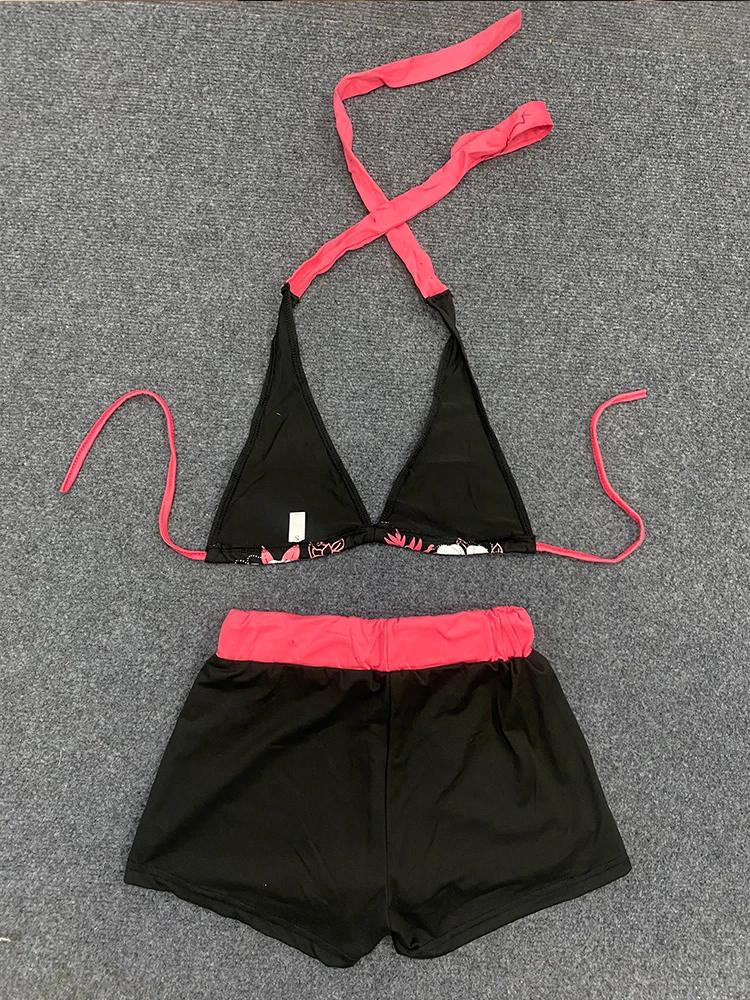 Été plage Ins mode chaude Sexy dames fendu deux pièces Bikini beau Vintage contraste fleur imprimé s