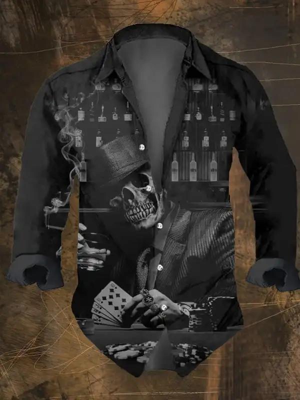 Chemise à manches longues pour hommes, Vintage, imprimé crâne foncé, fête d'halloween, imprimé tête 