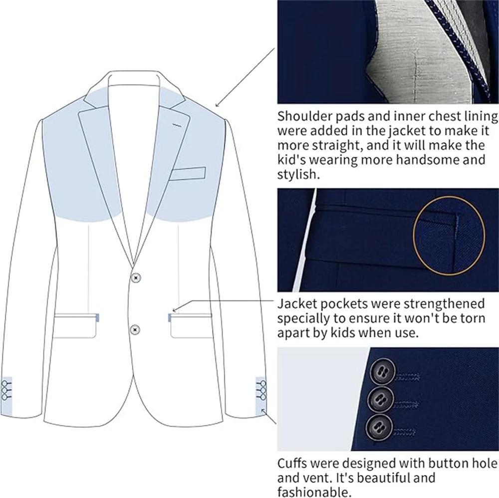 Ensemble de costume cranté pour garçon de 3 à 14 ans, veste de costume noire à un bouton, gilet, pan