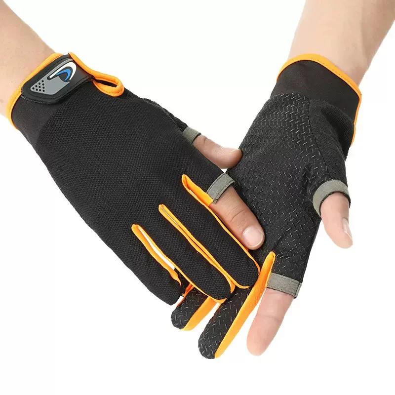 Gants de pêche d'été pour hommes et femmes, coupe à deux doigts, pour écran tactile, antidérapants, 