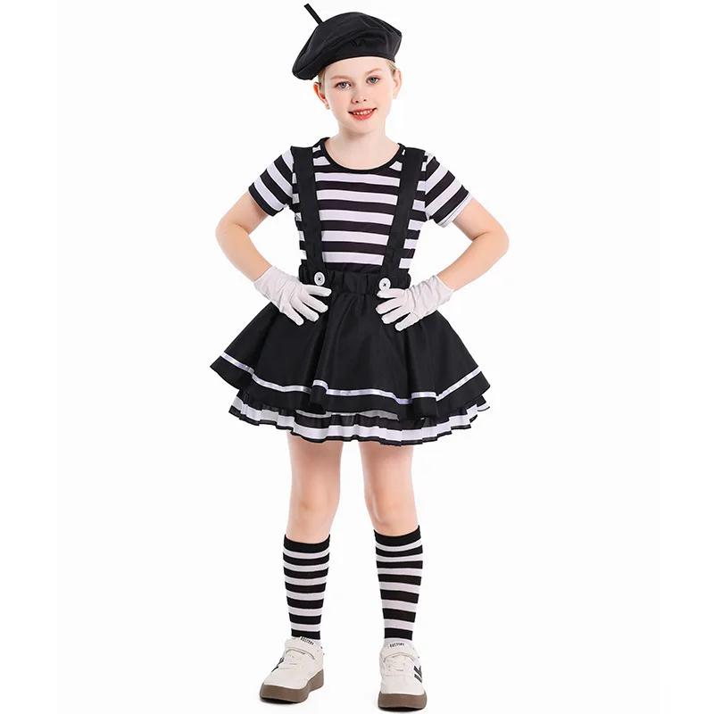 Costume de clown mime pour filles, tenue amusante pour spectacles, festivals, célébrations et théâtr