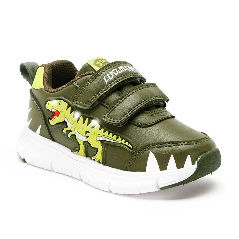 EXDINO dinosaure bébé enfants LED T-REX cuir automne nouveaux garçons filles clignotant baskets écla