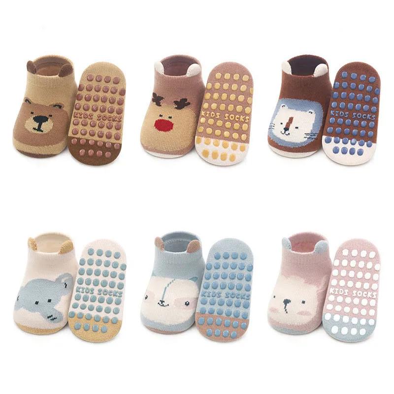 6 paires de chaussettes en coton pour enfants, antidérapantes, pour garçons et filles, mignonnes mot