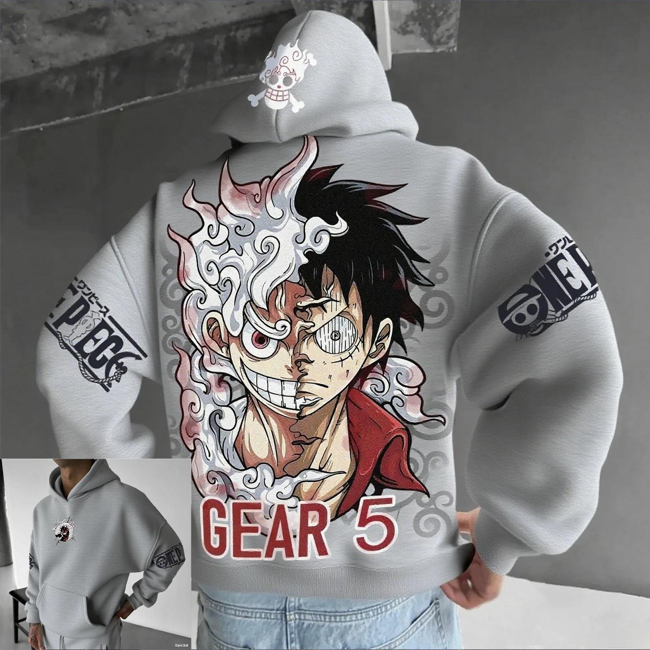 Sweat-shirt à capuche Anime pour hommes et femmes, One Piece Luffy Gear 5 Nika, streetwear décontrac