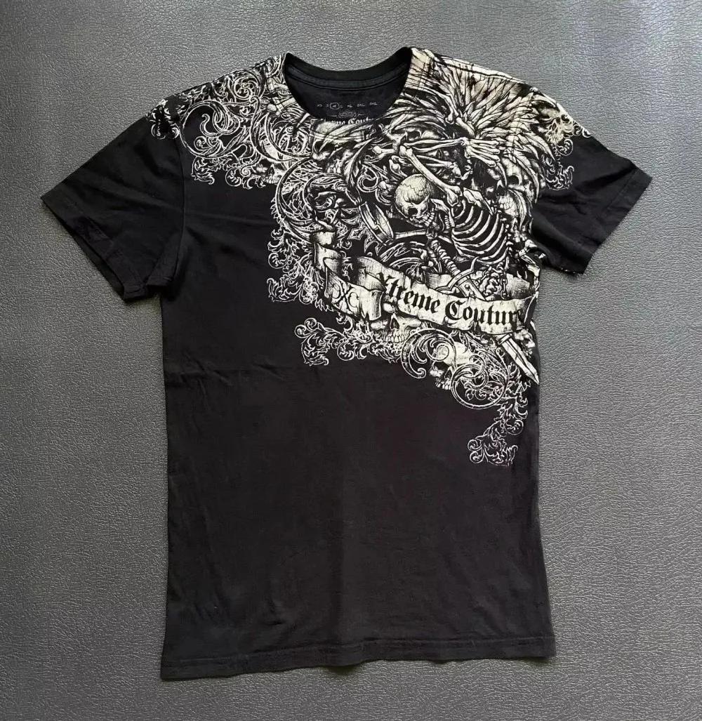 T-shirt col rond pour hommes européens et américains, imprimé tête de mort, confortable et respirant