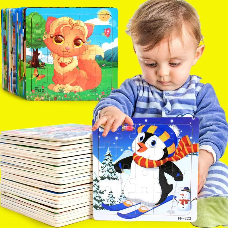 Nouveau puzzle en bois 3D de 20 pièces, animaux de dessin animé et véhicules, jouets éducatifs Monte