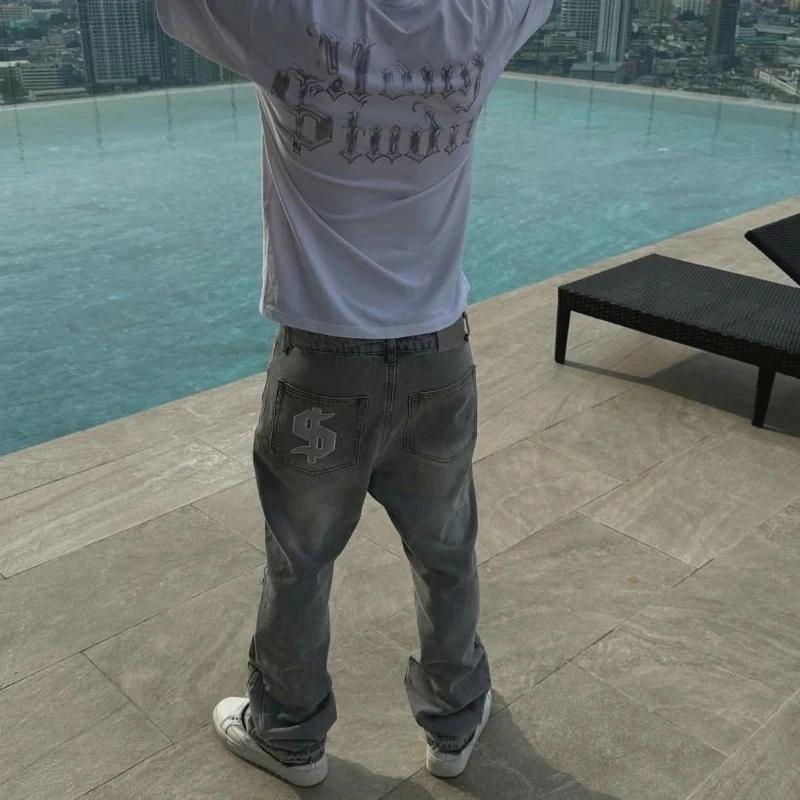 Y2K rétro jean couleur claire motif Dollar broderie épissure Denim pantalon gothique Hip Hop Streetw