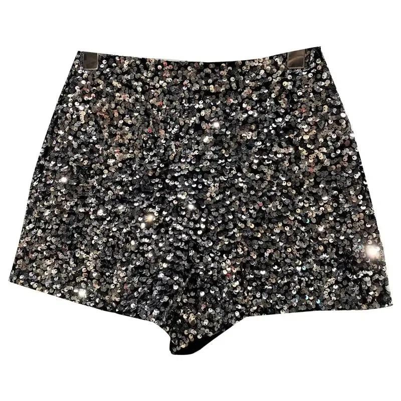 Short en Velours Noir pour Femme, Pantalon Court Polyvalent Brcorporelle à Paillettes, Nouvelle Coll