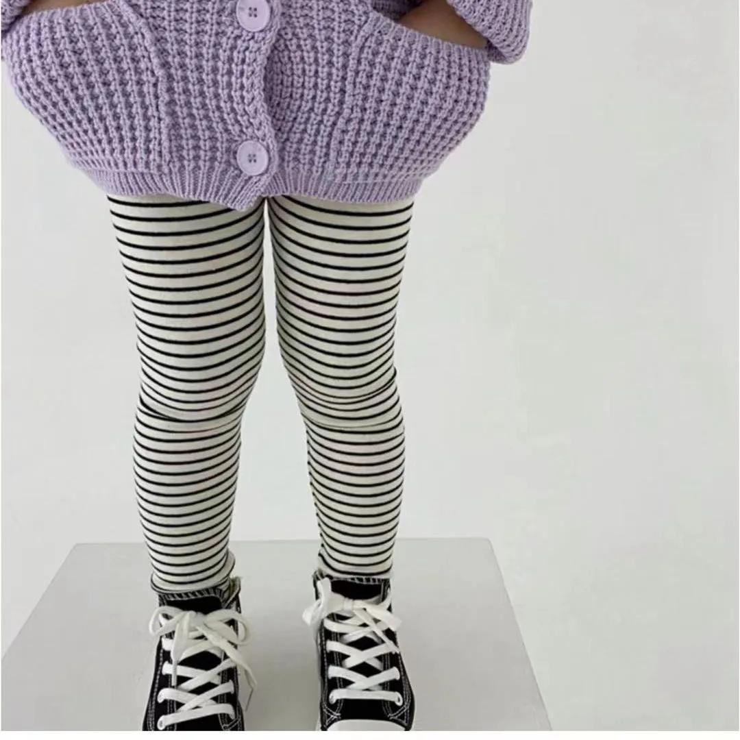 Pantalon en coton à rayures élastiques pour fille de 0 à 6 ans, vêtement pour enfant, couleur unie, 