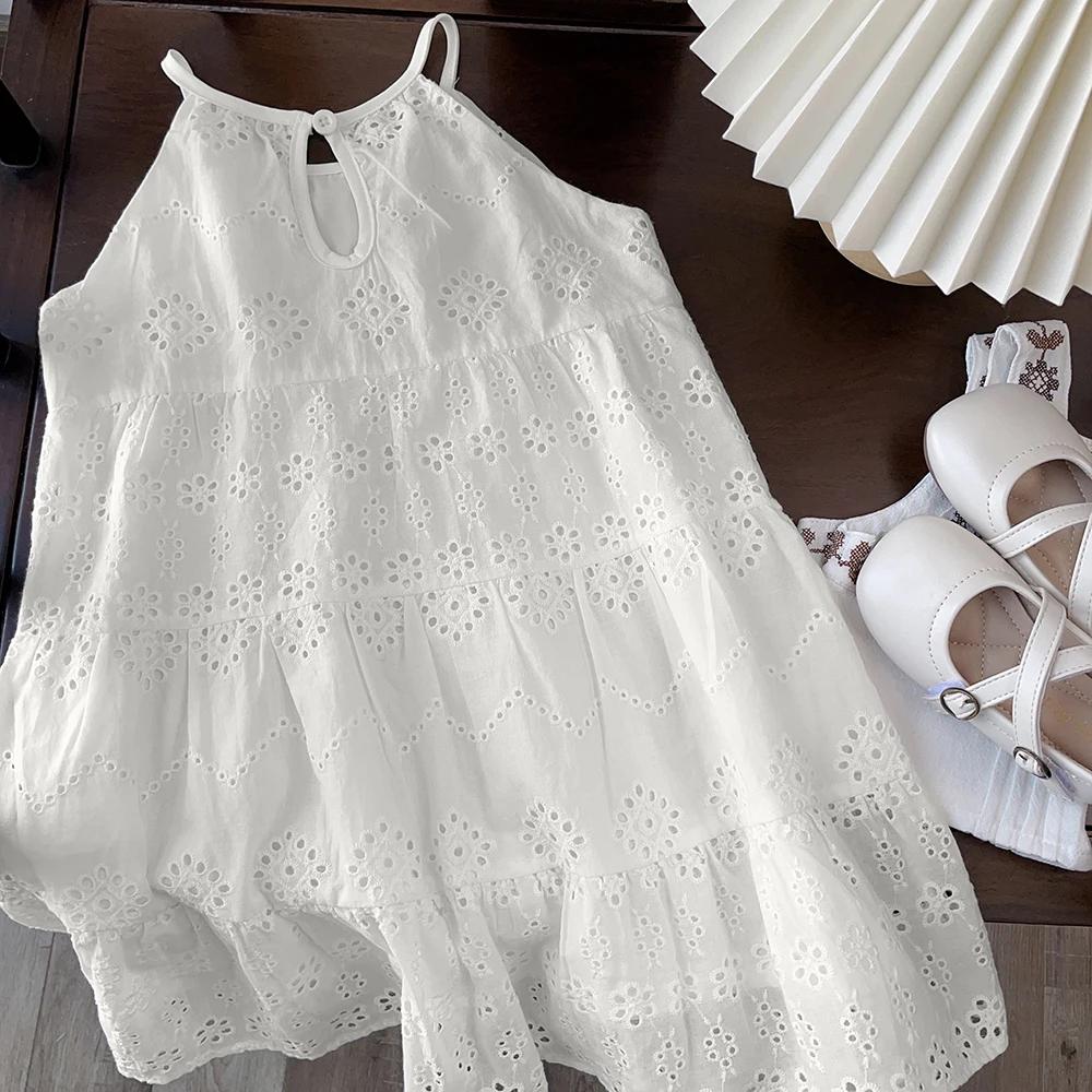 Bear Leader – robe d'été pour filles, Design découpé, à la mode, écharpe, blanche, vacances, longueu