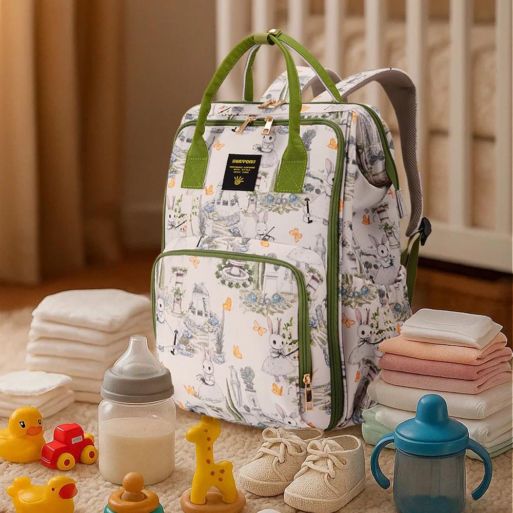 Sac à dos pour couches Sunveno de grande capacité – Sac de maternité élégant avec poches multifoncti